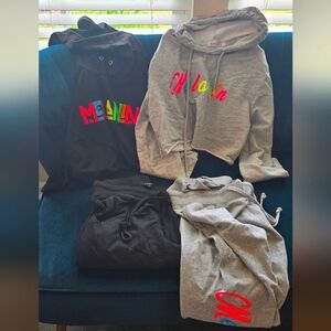 Gray and Black Hoodies Sets with Colorful Melanin Text